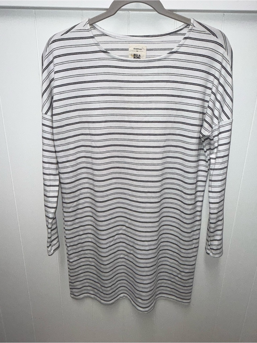 Billabong Essentials Striped Long Sleeve Tunic Top S White Black Oversized